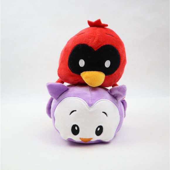 Two 7 Inch Bun Bun Stacking Plushes Purple Barn Owl & Red Bird Cardinal 2017 - Picture 1 of 11